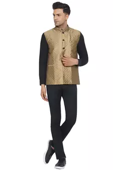 Brown printed jaquard nehru-jacket