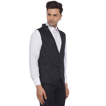 Black plain poly cotton waist coat 2