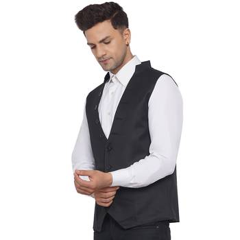 Black plain poly cotton waist coat 3