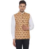 Yellow printed cotton nehru-jacket