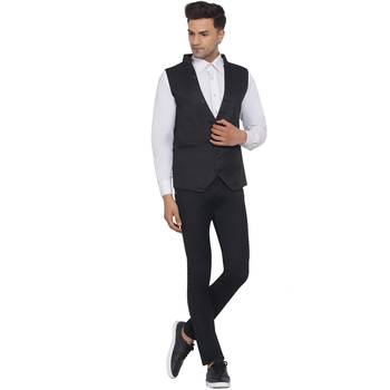 Black plain poly cotton waist coat 5