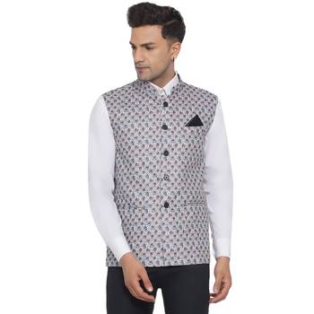 White printed cotton nehru-jacket 1