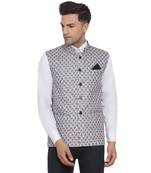 White printed cotton nehru-jacket