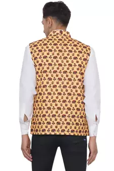Yellow printed cotton nehru-jacket