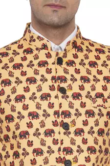 Yellow printed cotton nehru-jacket