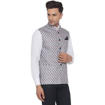 White printed cotton nehru-jacket 2
