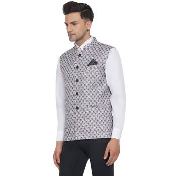 White printed cotton nehru-jacket 3