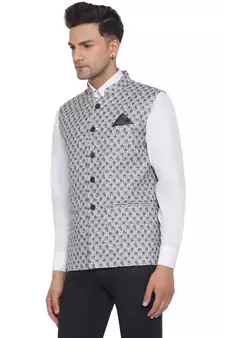White printed cotton nehru-jacket