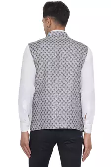White printed cotton nehru-jacket