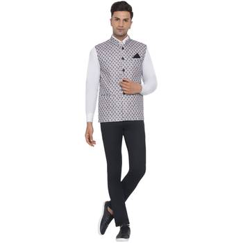 White printed cotton nehru-jacket 5