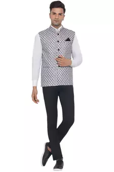 White printed cotton nehru-jacket