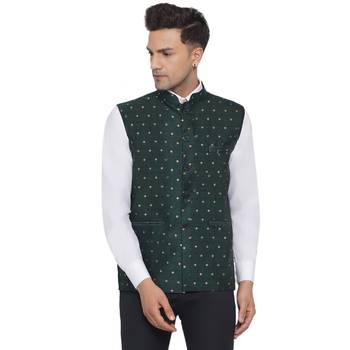 Green printed banarasi nehru-jacket 1
