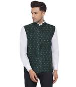 Green printed banarasi nehru-jacket