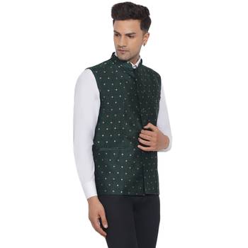 Green printed banarasi nehru-jacket 2