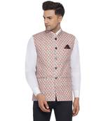Beige printed cotton nehru-jacket
