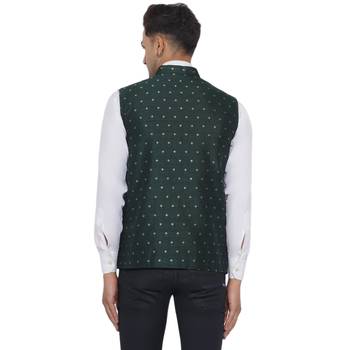 Green printed banarasi nehru-jacket 4