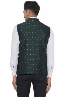Green printed banarasi nehru-jacket