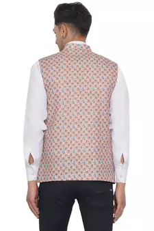 Beige printed cotton nehru-jacket