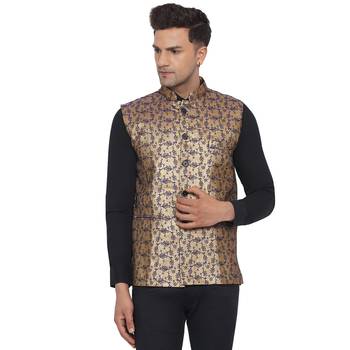 Blue printed banarasi nehru-jacket 1
