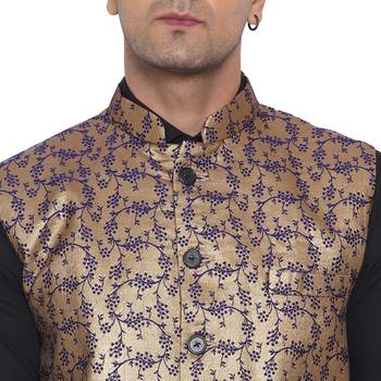 Blue printed banarasi nehru-jacket 2