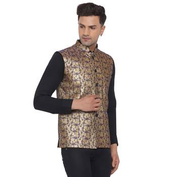 Blue printed banarasi nehru-jacket 3