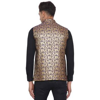 Blue printed banarasi nehru-jacket 5