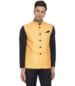 Yellow printed cotton nehru-jacket