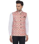 Beige printed cotton nehru-jacket