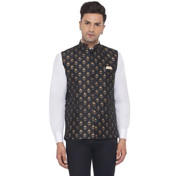Black printed banarasi nehru-jacket 1