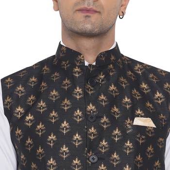 Black printed banarasi nehru-jacket 2