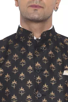 Black printed banarasi nehru-jacket