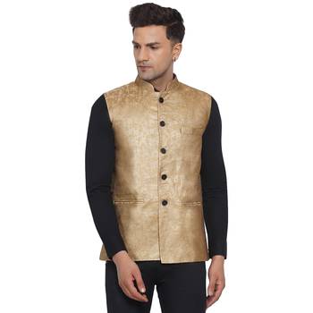 Gold printed banarasi nehru-jacket 1
