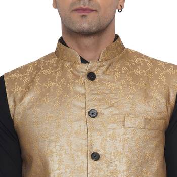 Gold printed banarasi nehru-jacket 2