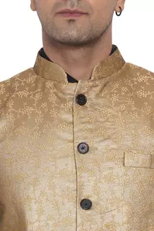 Gold printed banarasi nehru-jacket
