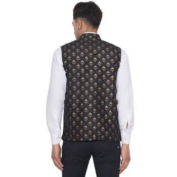 Black printed banarasi nehru-jacket 5