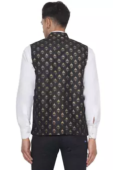 Black printed banarasi nehru-jacket