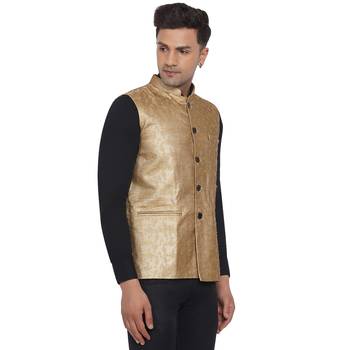 Gold printed banarasi nehru-jacket 3