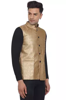 Gold printed banarasi nehru-jacket