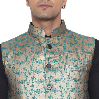 Green printed banarasi nehru-jacket 2