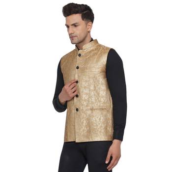 Gold printed banarasi nehru-jacket 4
