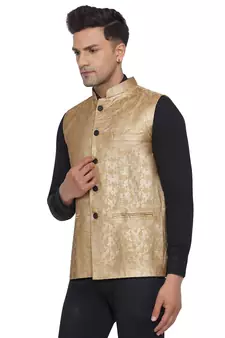 Gold printed banarasi nehru-jacket