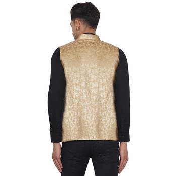 Gold printed banarasi nehru-jacket 5
