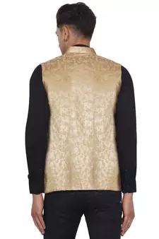 Gold printed banarasi nehru-jacket