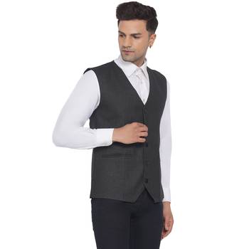 Grey plain poly cotton waist coat 2