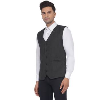 Grey plain poly cotton waist coat 3