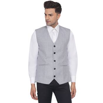 Silver plain poly cotton waist coat 1