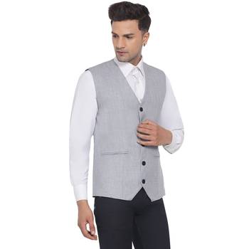 Silver plain poly cotton waist coat 2