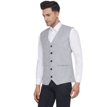 Silver plain poly cotton waist coat 3