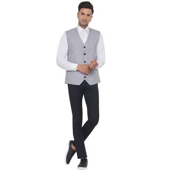 Silver plain poly cotton waist coat 5