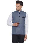 Blue plain poly cotton nehru-jacket